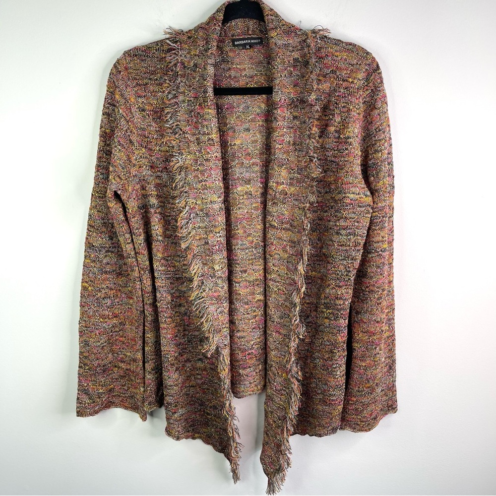 Barbara who? Viscose Knit Jewel Tone Shawl Sweater CardiganWith Fringe Size XL